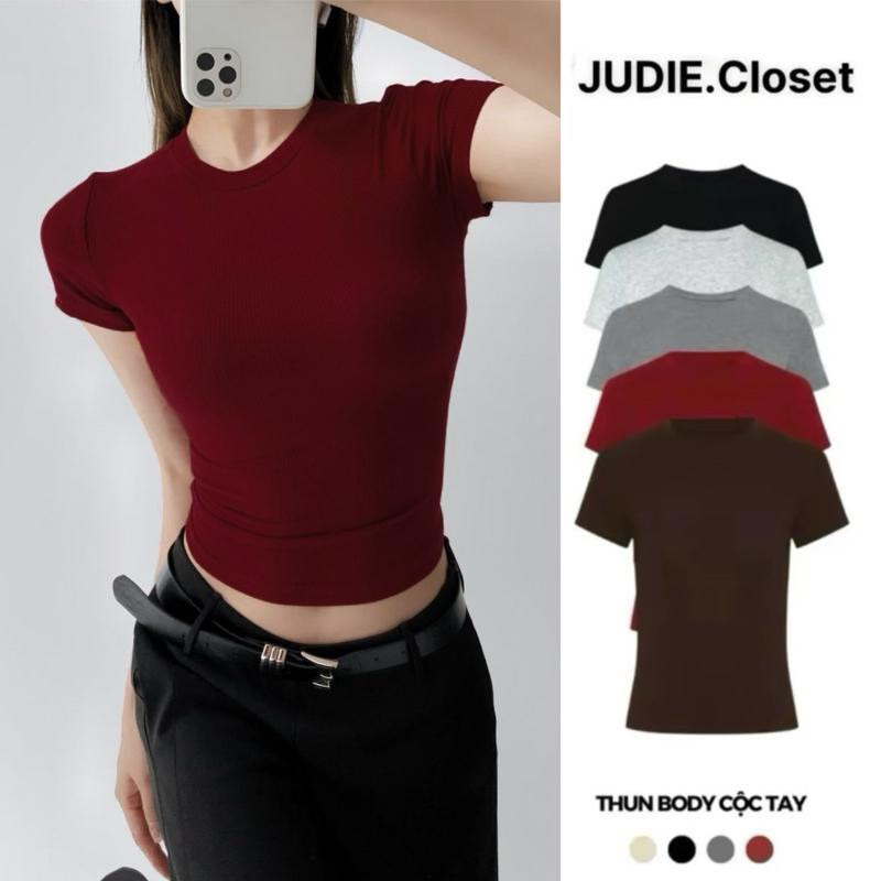 Áo Thun Nữ Dáng Ôm Body Cổ Tròn Chất Thun Dip Co Dãn Wommen Basic JUDIE.Closet