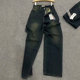 Quần Jeans Nữ THE QUAO Lưng Cao Ống Suông Xanh Đậm Phủ Bụi Vàng S2804_642