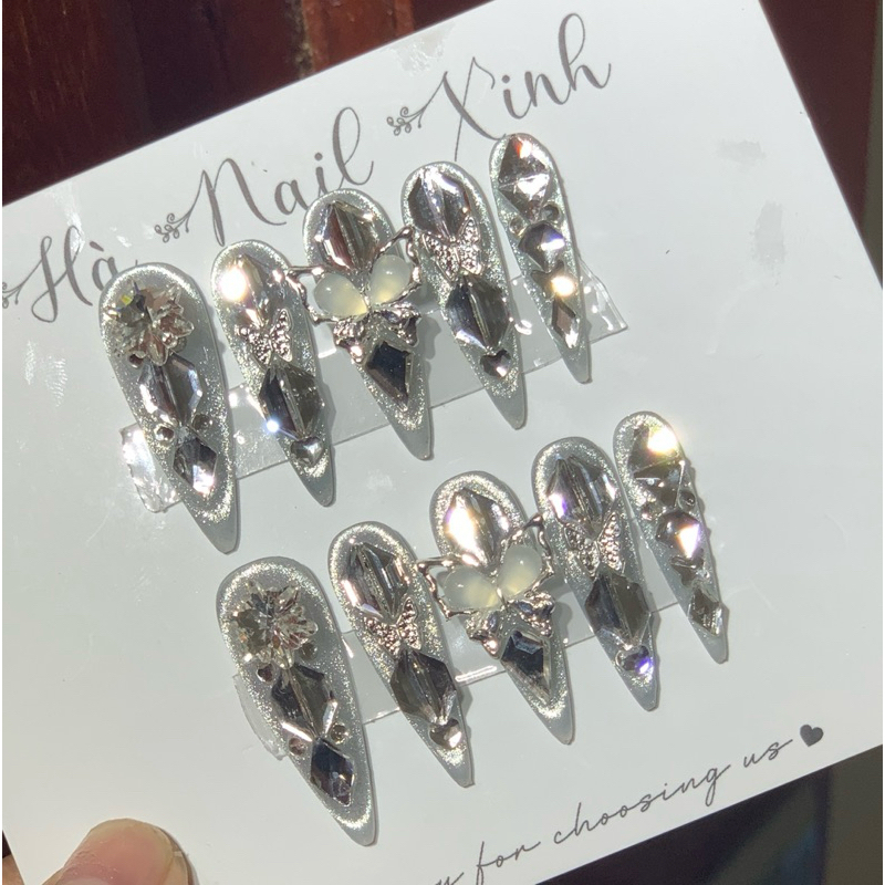 (A62)Nailbox thiết kế nền mắt mèo đính đá sang