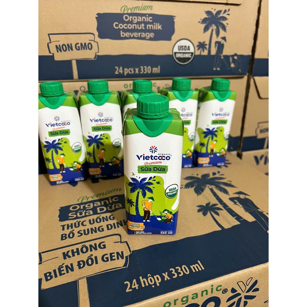 (1 THÙNG 24 HỘP ) Sữa Dừa Organic Vietcoco - Hộp 330ml / Date mới nhất