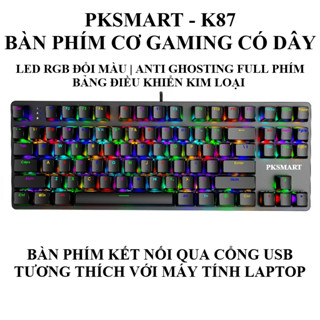 Bàn Phím Cơ Gaming Có Dây - PKSMART K87s - LED RGB Đổi Màu - Antin Ghosting - Blue Red Switch - Bảng Điều Khiển Kim Loại
