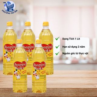[ Combo 5 chai ] Dầu ăn Happi Koki chai 1 lít- Dầu thực vật- Hạn sử dụng 2 năm