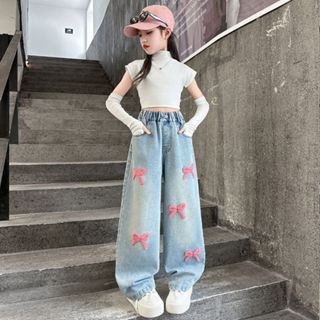 Quần jeans dành cho bé gái size 20-50kg quần bò bé gái họa tiết nơ xinh cho bé