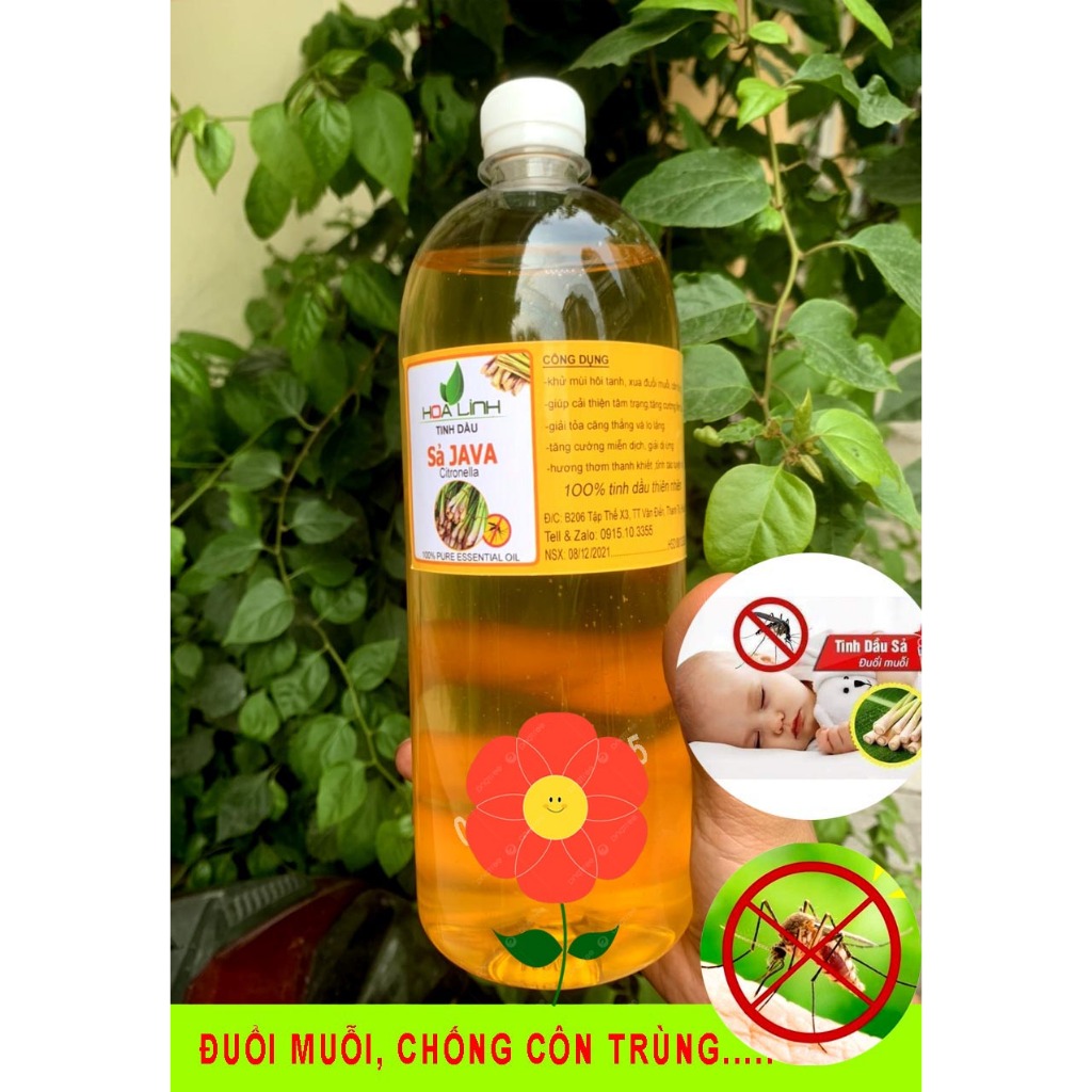 Chai 500ml -1 Lít  Tinh Dầu Sả Java Nguyên Chất Xông Phòng Khử mùi xua đuổi Muỗi côn trùng- HLinh Tặng vỏ chai nhựa xịt