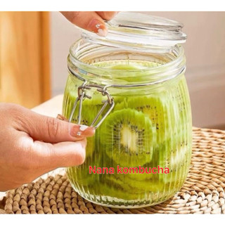 Hũ thủy tinh nắp cài / Bình thuỷ tinh nắp gài inox kín hơi dáng tròn hoạ tiết sọc cao cấp 500ml,750ml,1000ml,1500ml