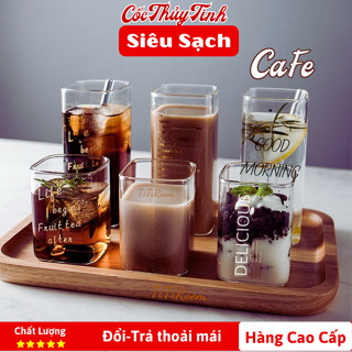 Cốc thủy tinh vuông cafe (SẠCH) 250ml 400ml 500ml ly thủy tinh trong suốt uống cà phê cute