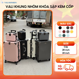 Vali Khóa Sập Khung Nhôm Size 20/24 Inch Kèm Cốp 14 Inch, Vali + Cốp