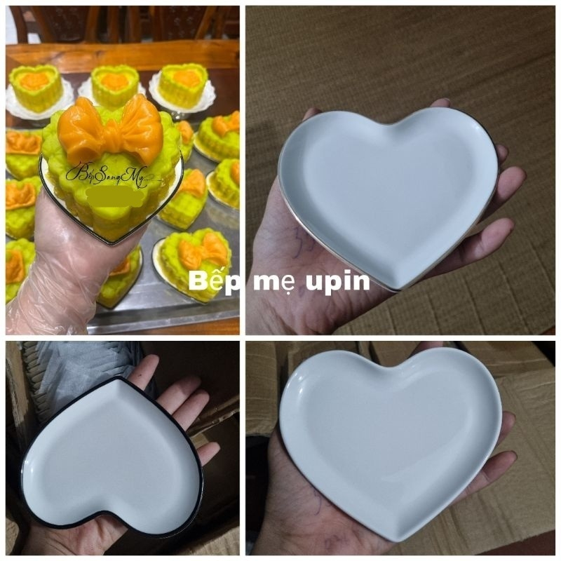 đĩa tim sứ decor 12cm đĩa tròn viền vàng đũa inox