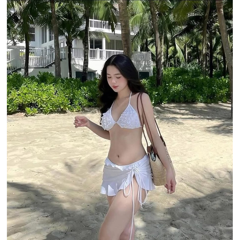 Bikini set 3 mảnh tam giác bèo phối váy cột đuôi cá ( che tên sp) | BigBuy360 - bigbuy360.vn