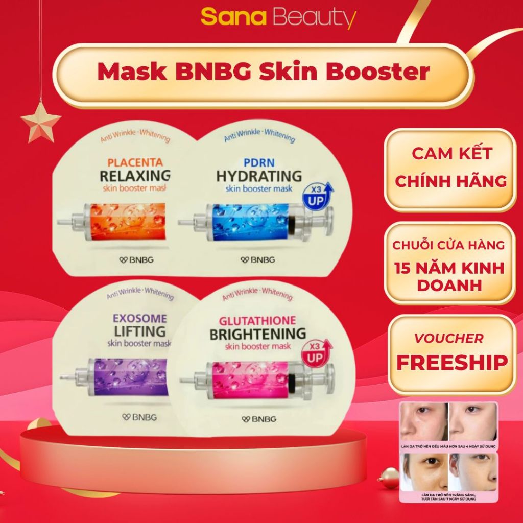 Mask BNBG Skin Booster dưỡng trắng cấp ẩm da, Mặt nạ BNBG chính hãng hộp 10 miếng, Sana Beauty