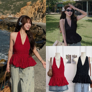   HÀNG QC SẴN  Áo yếm buộc dây chấm bi M1 the.sweaterweather TSW 