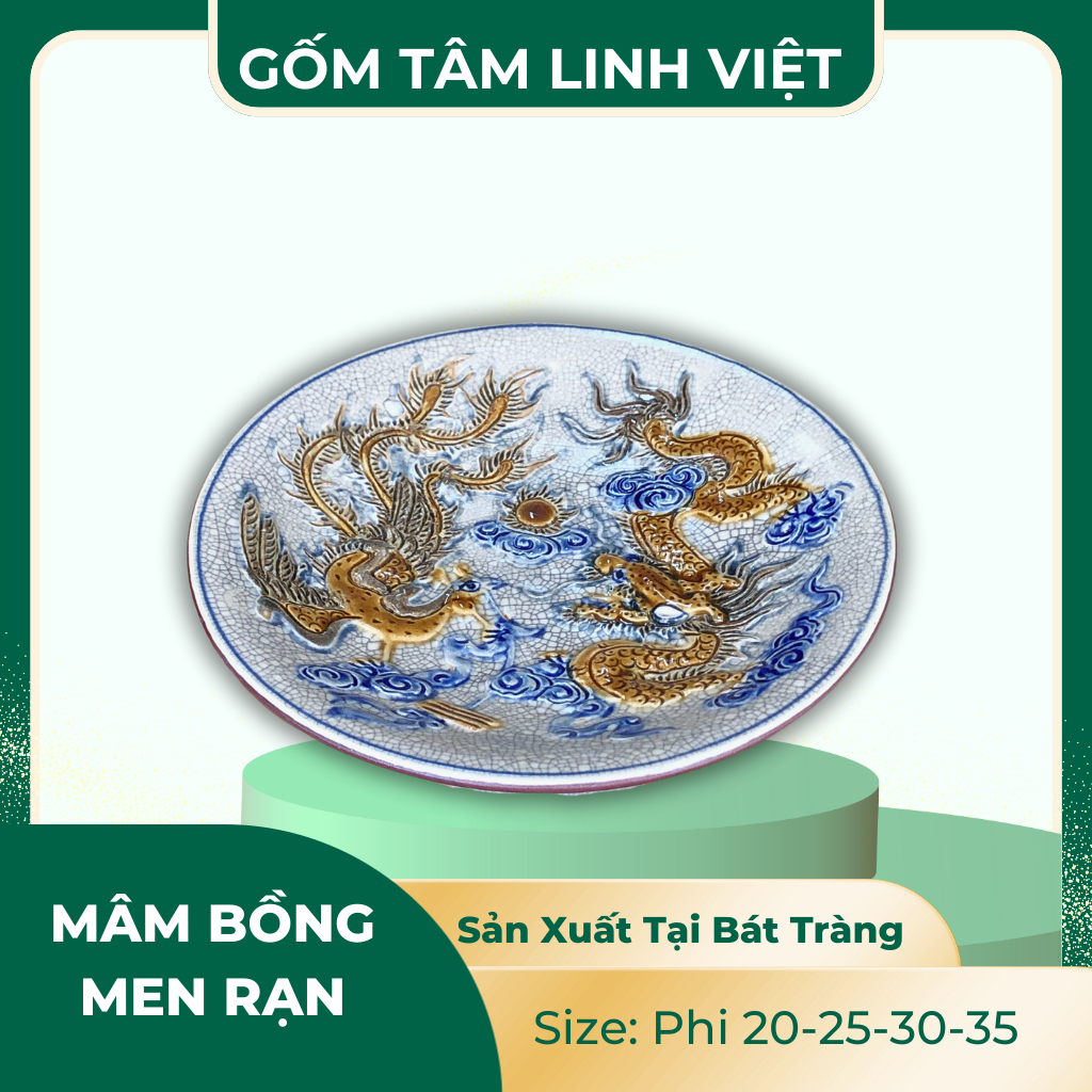 Mâm Bồng Rồng Phượng Bát Tràng- Mâm Bồng Thờ Cúng Men Rạn Đủ Size Phù Hợp Nhiều Ban Thờ Gia Tiên
