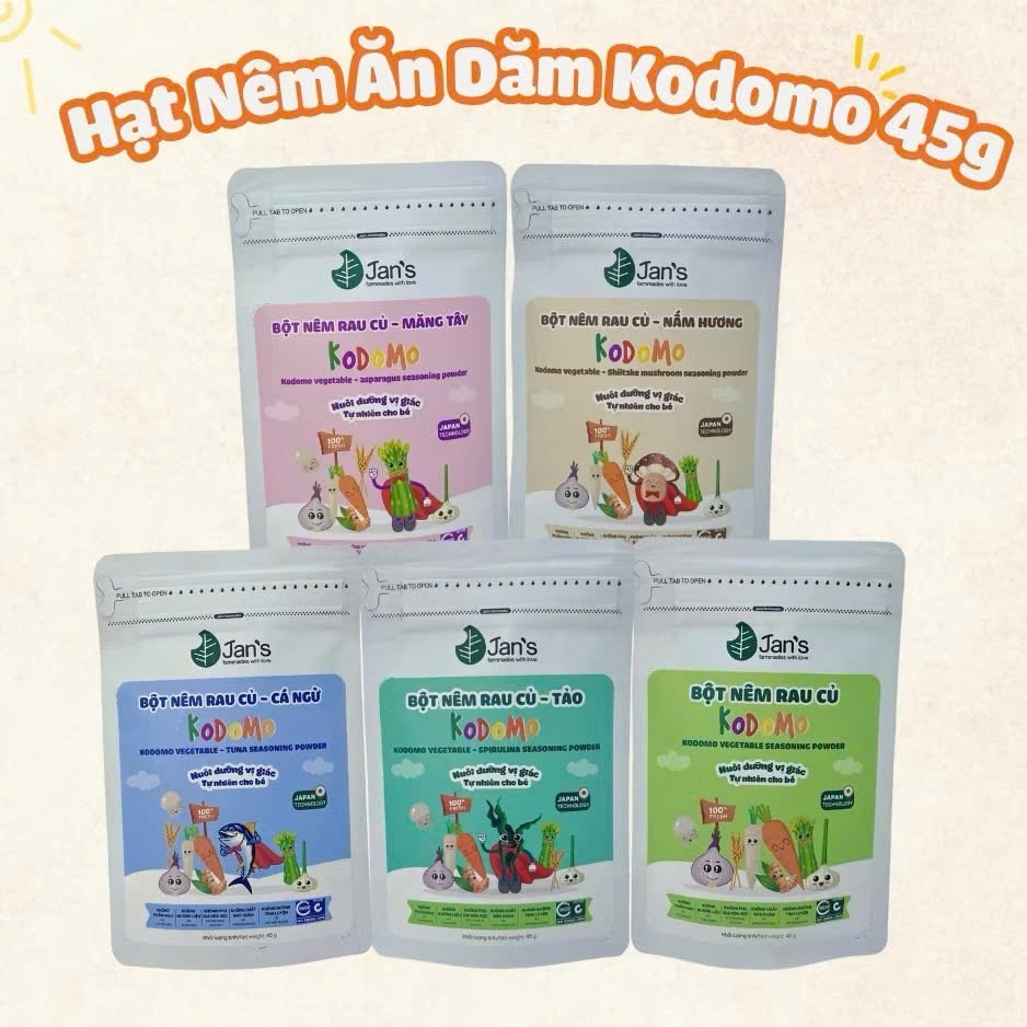 Hạt nêm ăn dặm Kodomo dạng túi 45g cho bé từ 6 tháng, Bột nêm ăn dặm Kodomo cho bé 45g