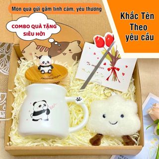  Best Seller  Set Quà Tặng Cốc ly sứ Gấu trúc KHẮC TÊN THEO YÊU CẦU nắp gấu quà tặng tốt nghiệp sinh nhật kỉ niệm 