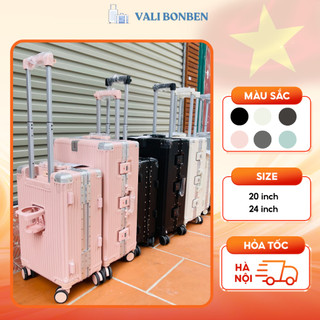 Vali Size 20 Khoá Sập Khung Nhôm, Vali Có Cổng Sạc, Khay Đựng Cốc, Móc Treo Tiện Lợi
