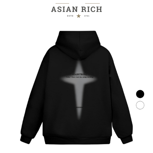 Áo Hoodie Asian Rich Premium Nỉ Chữ Thập hào Quang Xám Đen Halo Cross Grey Headstrong Mid