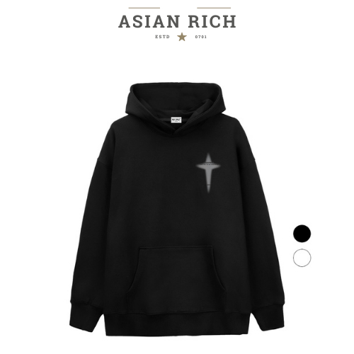 Áo Hoodie Asian Rich Premium Nỉ Chữ Thập hào Quang Xám Đen Halo Cross Grey Headstrong Small Left