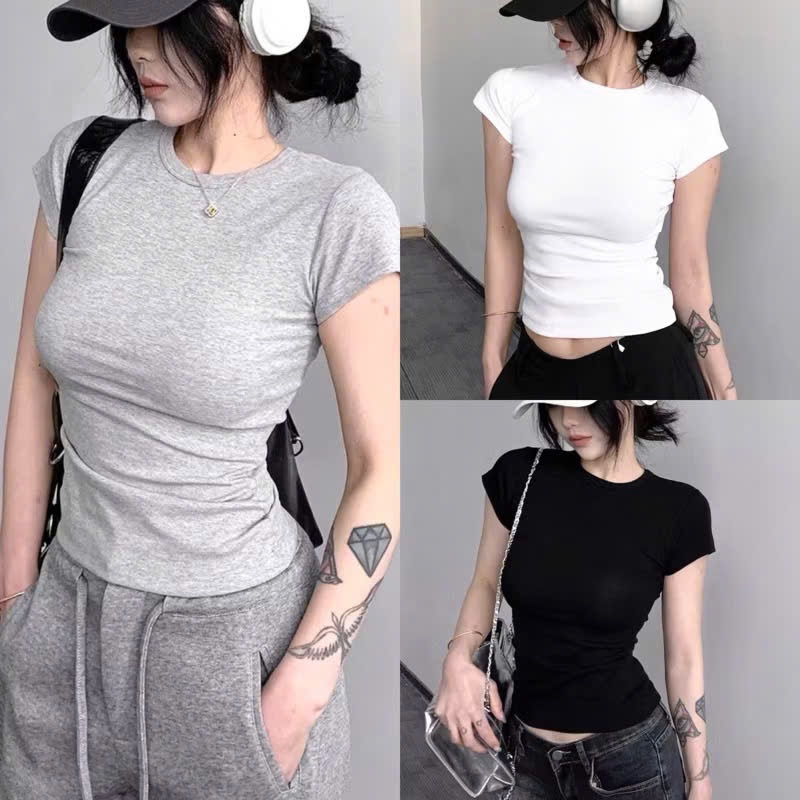 Áo thun nữ tay ngắn ôm body chất vải cotton lông mịn co giãn dáng basic A222 SUTANO | BigBuy360 - bigbuy360.vn