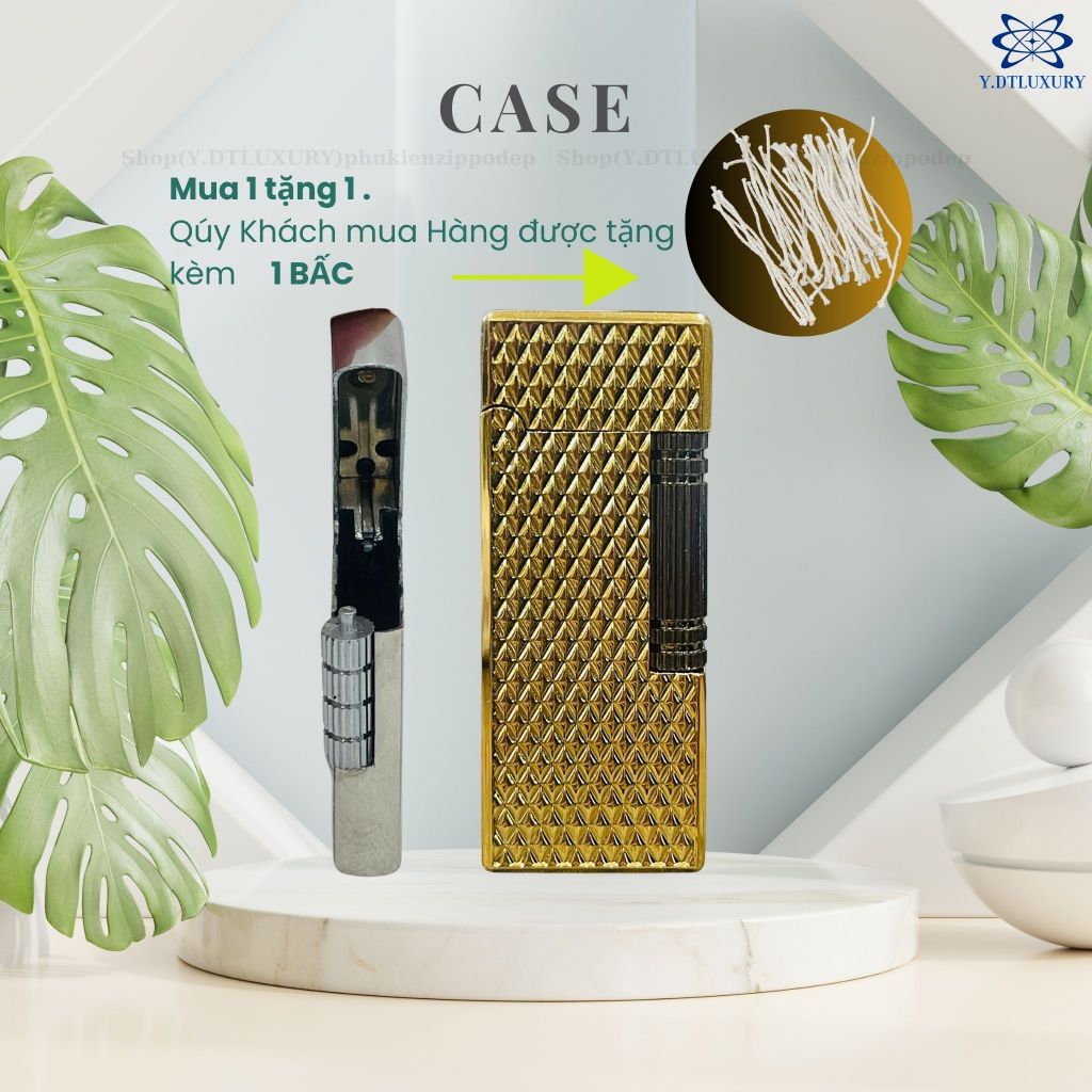 Vỏ dupont độc lạ, mẫu Slim kim cương vàng tặng kèm BẤC zippo (YDSL) ,vỏ Đồng Thau ,(Không Bao Gồm Nh