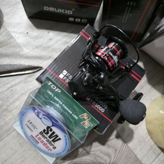 Máy câu cá DEUKIO FS tặng kèm 1 cuận đù Máy câu full kim loại. Máy câu lure dùng cho cần câu máy đứng