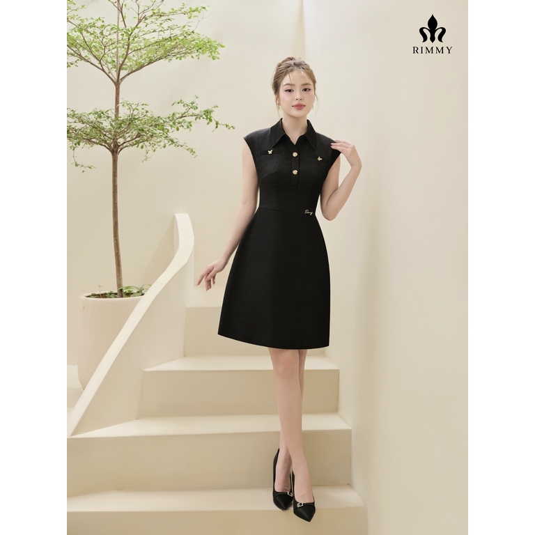 Jie Váy Thun Cổ Polo Nút Vàng Đen Thanh Lịch Thời Trang Thiết Kế Rimmy