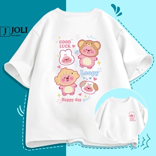 Áo Thun Nam Nữ Unisex Tay Lỡ By JOLI Mã TN Loopy Hồng Chất Cotton Form Rộng Phong Cách Ulzzang J Joli Trendy