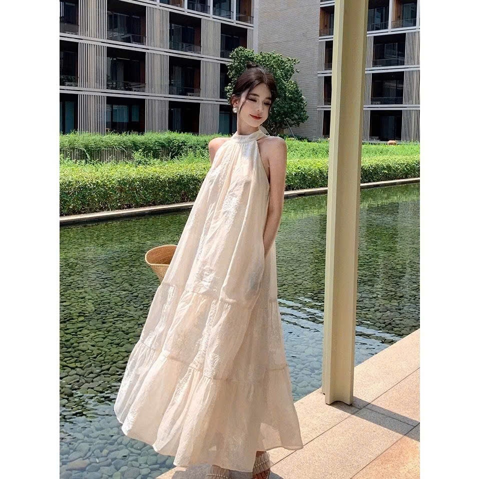 Đầm maxi đi biển chất vải voan thêu hoa, váy maxi dáng dài tiểu thư V235 SUTANO | BigBuy360 - bigbuy360.vn