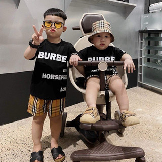  Bộ áo Thun bbr in big lưng + quần short kẻ cho bé trai  set áo phông quần đùi trẻ em unisex  Kid_genz 