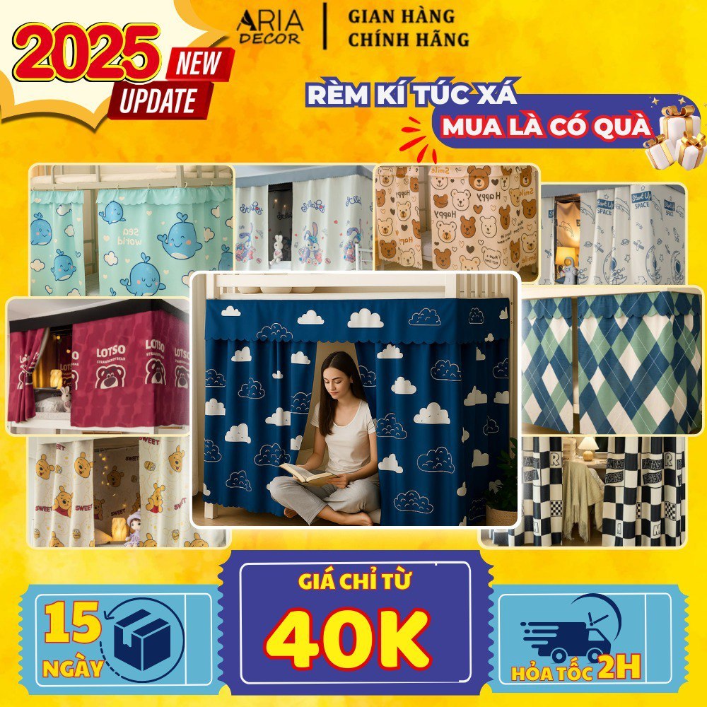 [MỞ BÁN MẪU MỚI 2026] Rèm giường tầng ký túc xá sinh viên ARIA DECOR, rèm ktx 1 lớp che ánh sáng, mà