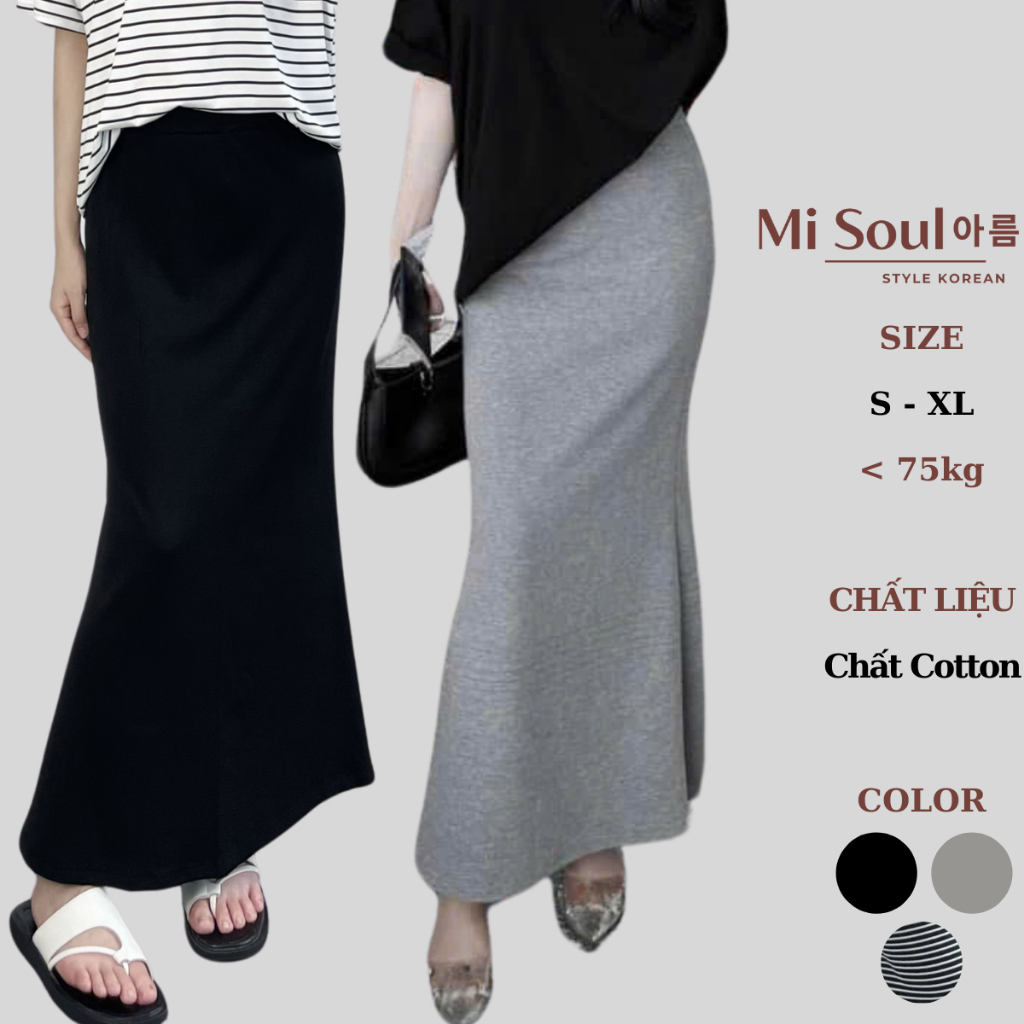  Chân Váy Đuôi Cá Dáng Dài Midi Cạp Chun Chất Cotton BigSize Chân Váy Suông Dài Cạp Phẳng MiSoul 326 - 427 