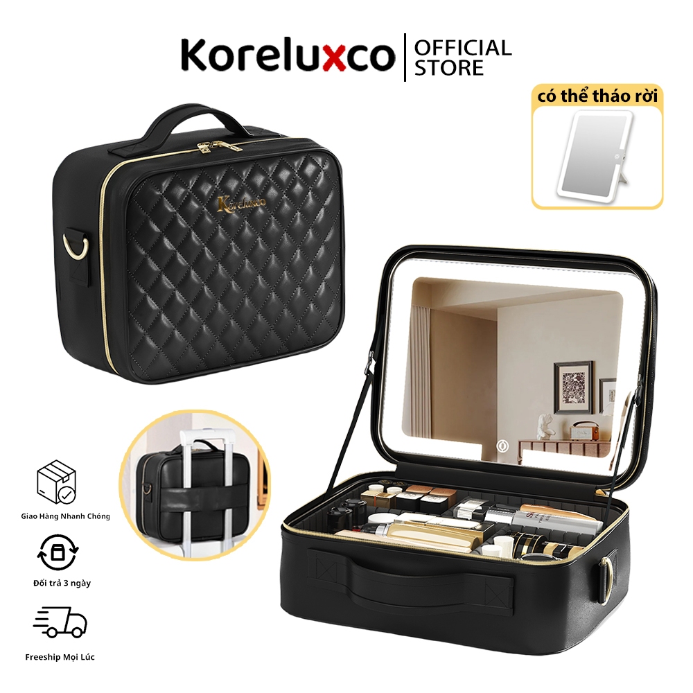 Cốp đựng mỹ phẩm có gương Cốp makeup 26*23*10cm cốp đựng đồ trang điể led Túi Đựng Đồ Trang Điểm PU