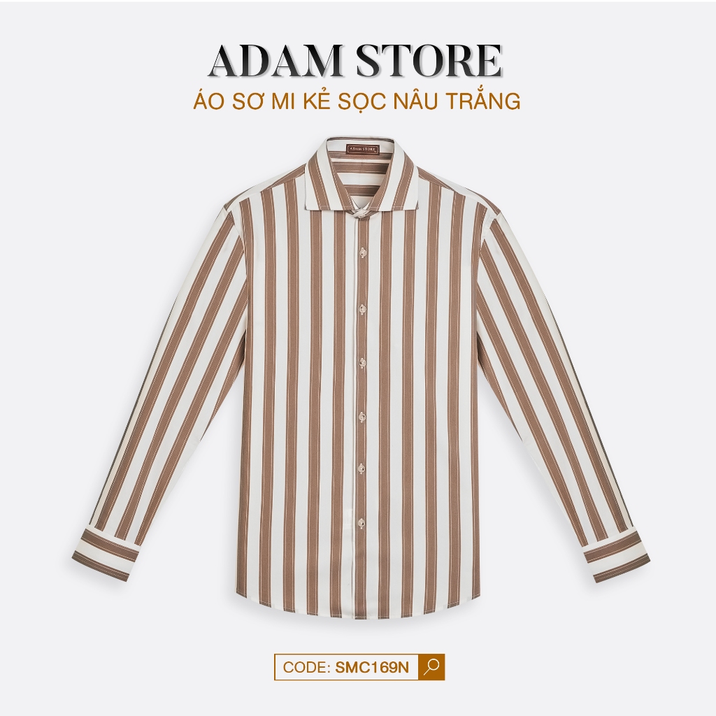 ÁO SƠ MI NAM REGULAR FIT KẺ SỌC NÂU TRẮNG ADAM STORE SMC169N ÔM DÁNG THANH LỊCH