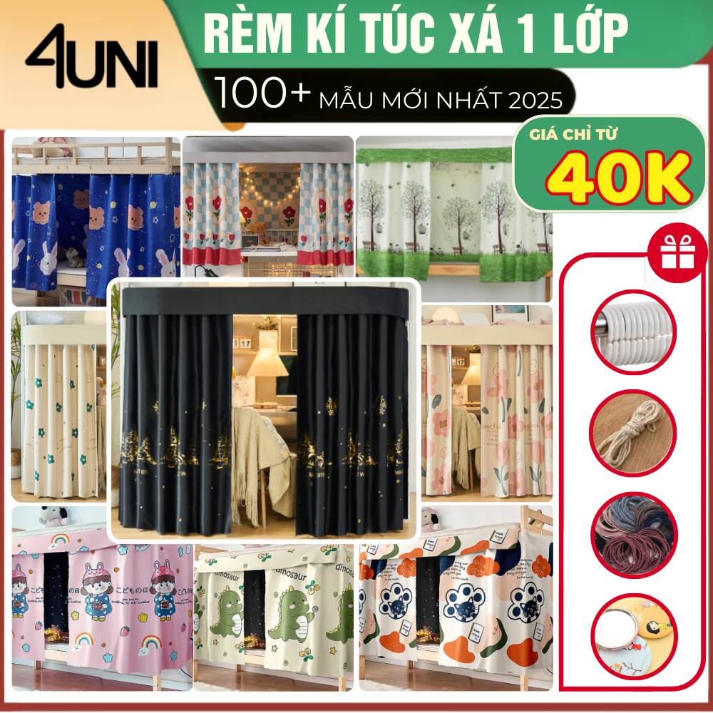 Rèm KTX sinh viên 4UNI, giường tầng 1 lớp, chống muỗi, cản sáng, cản bụi, tạo không gian riêng