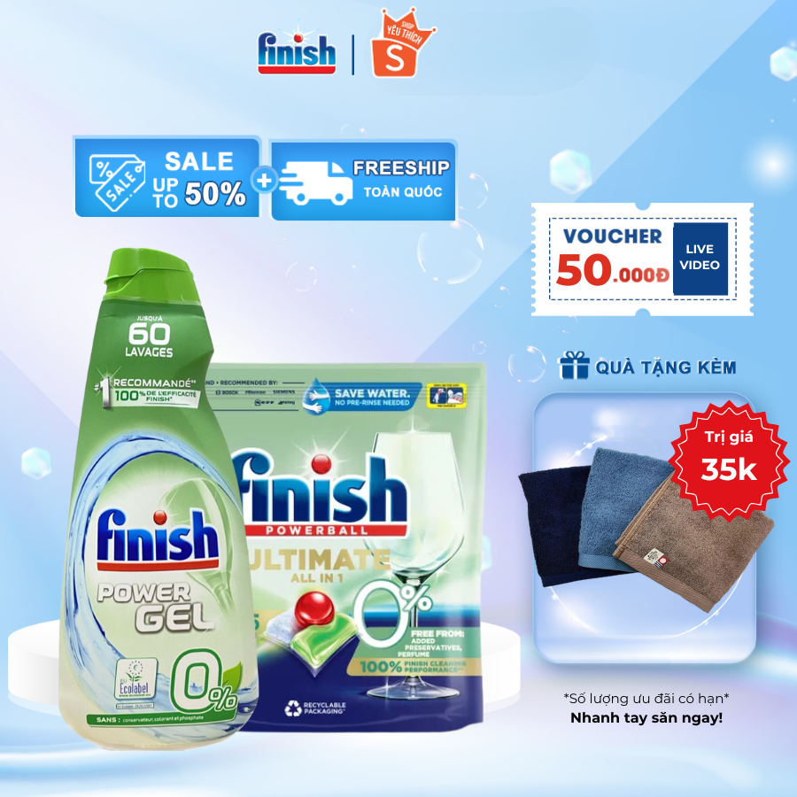 Viên rửa bát chén hữu cơ Finish All in 1 max ECO 0% size 70/ 45 viên an toàn, lành tính