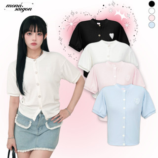 [NEW VERSION] Áo cardigan nữ tay ngắn cổ tròn thêu tim ren MONÁ - SONA TOP