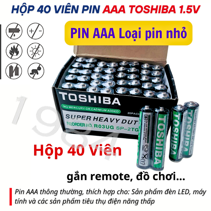 Hộp 40 Viên Pin AAA Toshiba 1.5v, Pin 3A hộp 40 viên dùng cho remote, đồ chơi trẻ em