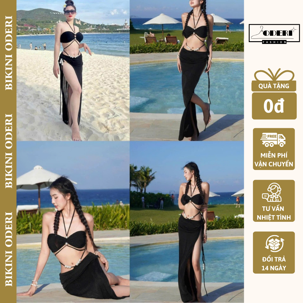 Đồ bơi đi biển, Sét bikini bộ ba chi tiết KẾT NG.ỌC Sang chảnh kèm quây dài tôn dáng Oderi | BigBuy360 - bigbuy360.vn