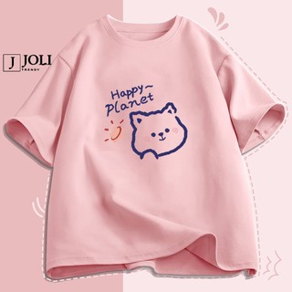 Áo Thun Unisex Mèo HAPPY PLANET Form Rộng Nam Nữ by JOLI Phong Cách Ulzzang J Joli Trendy