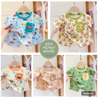 KIM195 Bộ ngắn thun lạnh hoạt hình (9-25kg) vải mềm mịn in dễ thương cho bé trai bé gái in full vải