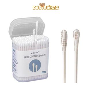 Tăm bông cho bé sơ sinh trẻ em V-coool đầu nhỏ ngoáy vệ sinh tai V-cool hộp 200 / 400 que 2X mart