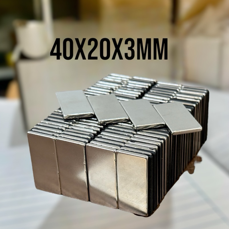 Nam châm siêu mạnh chữ nhật viên 40x20x3mm từ tính mạnh N35, nam châm đất hiếm mạ niken,nam châm siê
