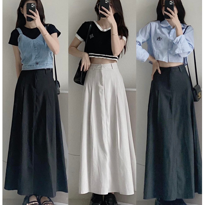 Chân váy dáng dài siêu hack eo tôn dáng xếp li phong cách hàn Junstore 6906-P13K8