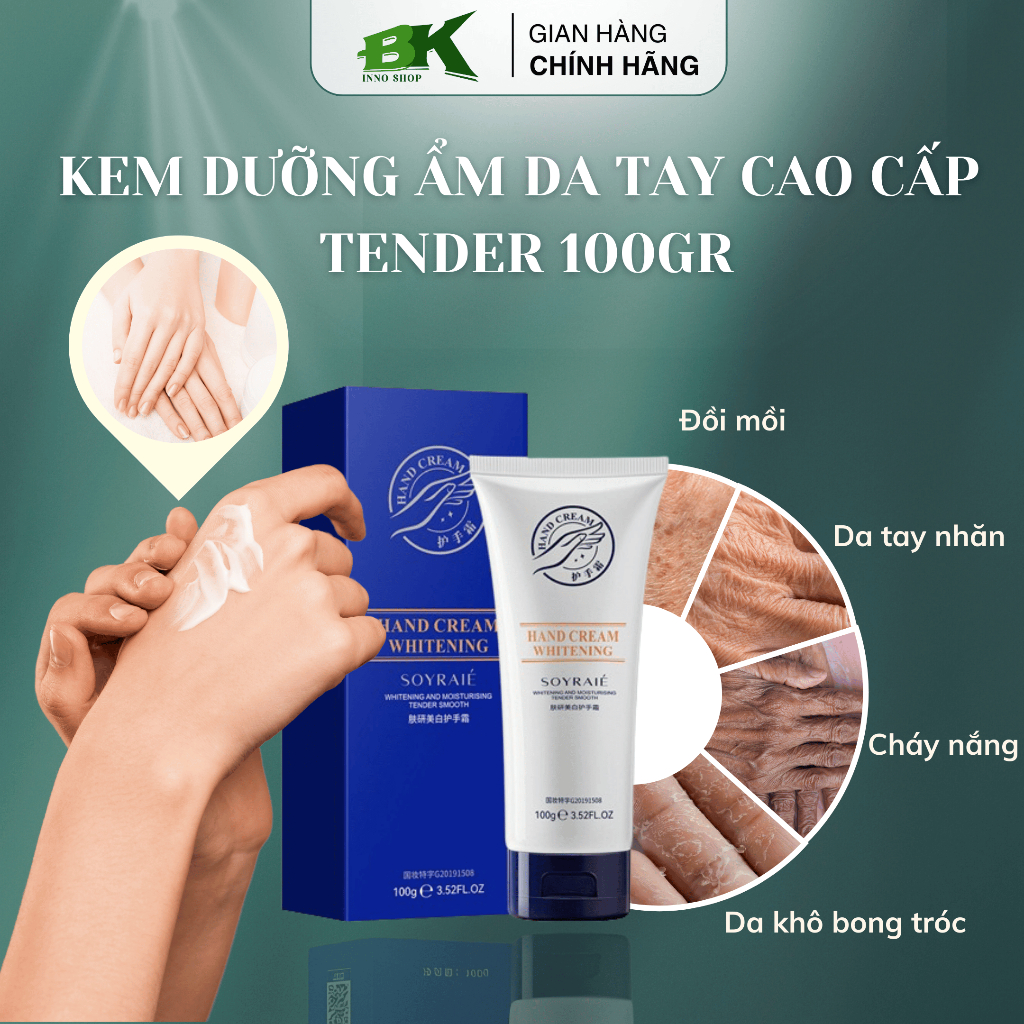 Kem Dưỡng Da Tay TENDER 100Gr - Giúp Da Tay Mềm Mịn, Trắng Sáng, Mờ Thâm Sạm, Trẻ Hoá Đôi Tay, Xoá Mờ Nếp Nhăn, Đồi Mồi