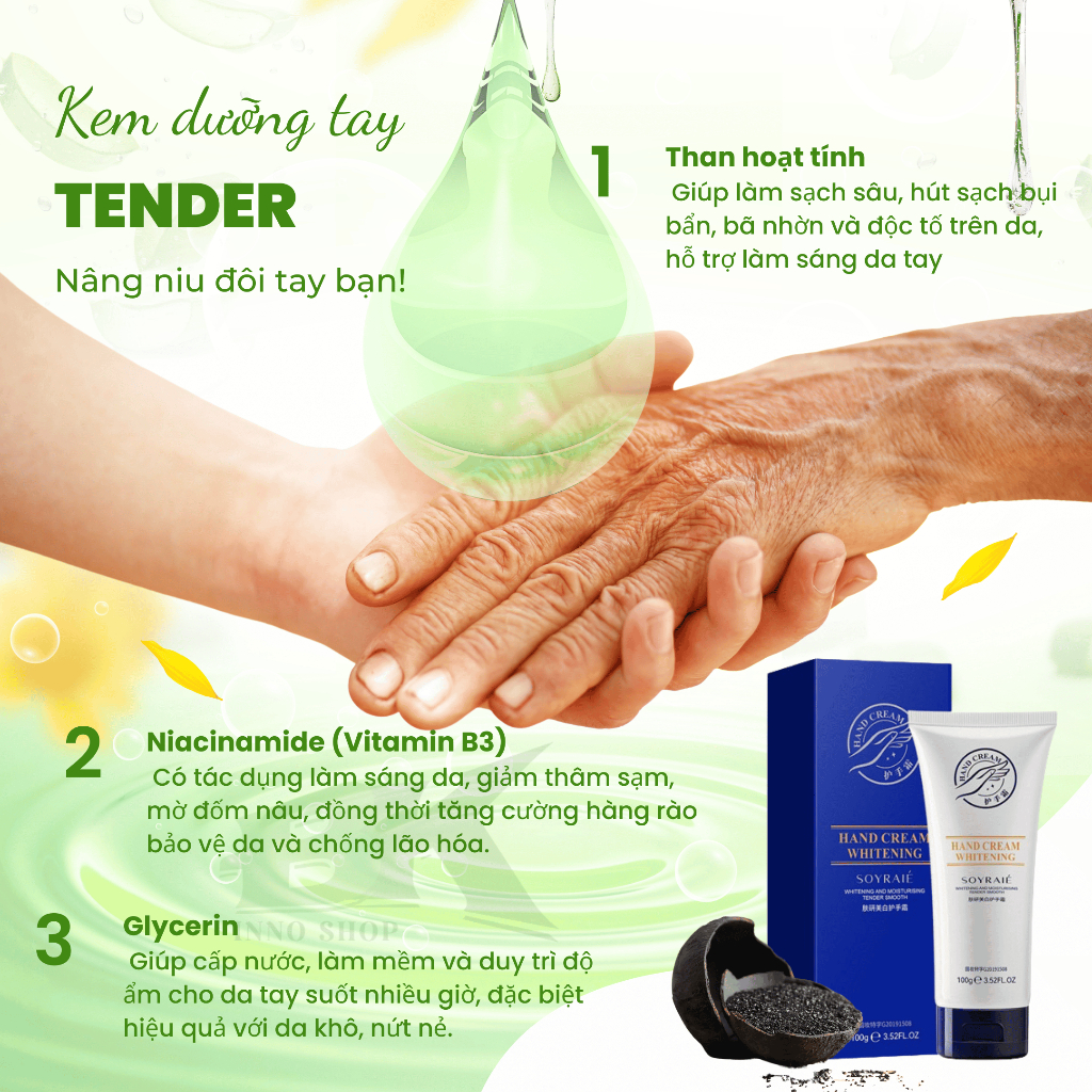 Kem Dưỡng Da Tay TENDER 100Gr - Giúp Da Tay Mềm Mịn, Trắng Sáng, Mờ Thâm Sạm, Trẻ Hoá Đôi Tay, Xoá Mờ Nếp Nhăn, Đồi Mồi