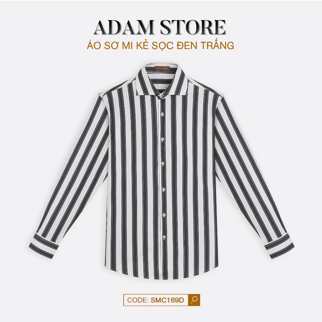 ÁO SƠ MI NAM REGULAR FIT KẺ SỌC ĐEN TRẮNG ADAM STORE SMC169D ÔM DÁNG THANH LỊCH