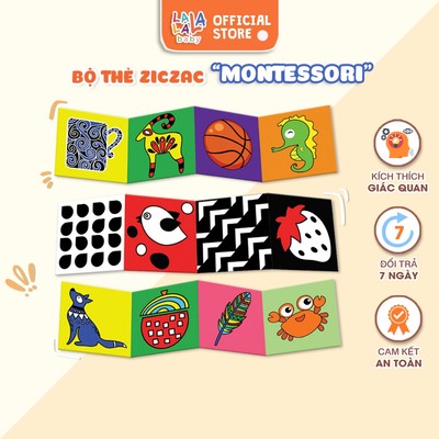 Bộ thẻ kích thích thị giác Montessori Lalala Baby cho trẻ sơ sinh phát triển toàn diện dạng đứng ZIG ZAC và FLASHCARDS