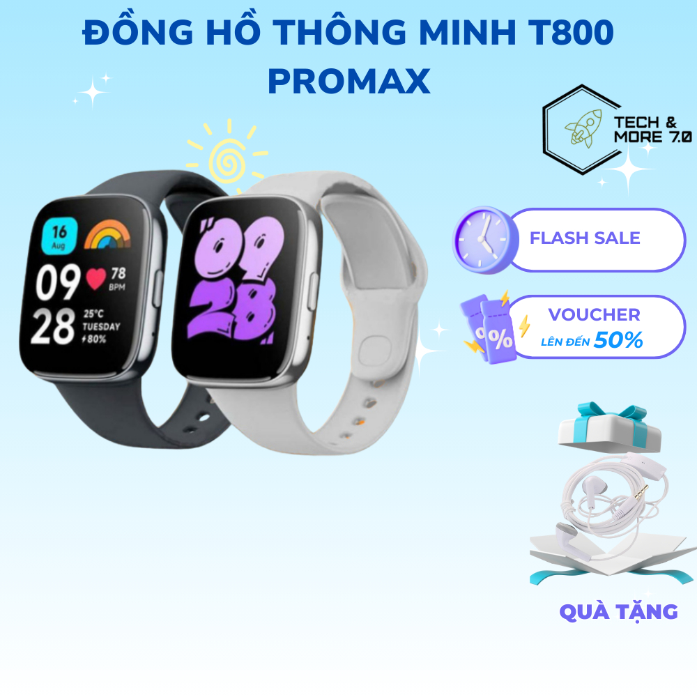 Đồng hồ thông minh T800 Pro Max Nghe gọi, Cho Nam Nữ Chơi game, Chống nước Nhận thông báo sức khỏe.