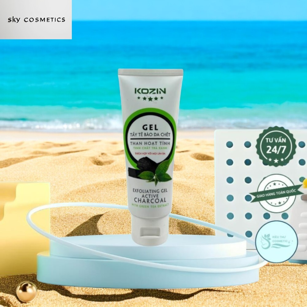 Gel Tẩy Tế Bào Chết Kozin Chiết Xuất Trà Xanh & Than Hoạt Tính Ngừa Mụn 85g - Cho Face & Body