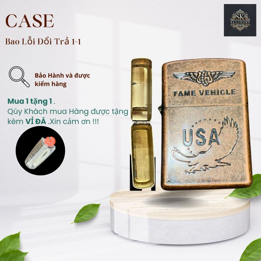 Case Zippo độc lạ, Mẫu Đỏ usa tặng kèm VỈ đá zippo (H000DO4) vỏ Đồng Thau (,Không Bao Gồm Nhiên Liệu