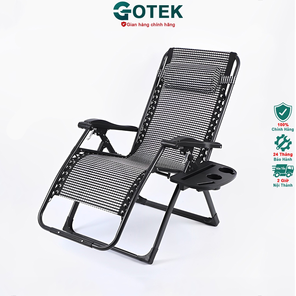 Ghế thư giãn, Ghế xếp gấp gọn cao cấp GOTEK G02 có khay để đồ, khung thép chắc chắn